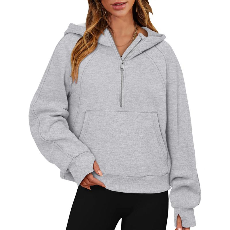 ONLYSHE Womens Sweatshirts Half Zip Cropped Pullover Fleece Quarter Zipper Hoodies Fall outfits Clothes Thumb Hole