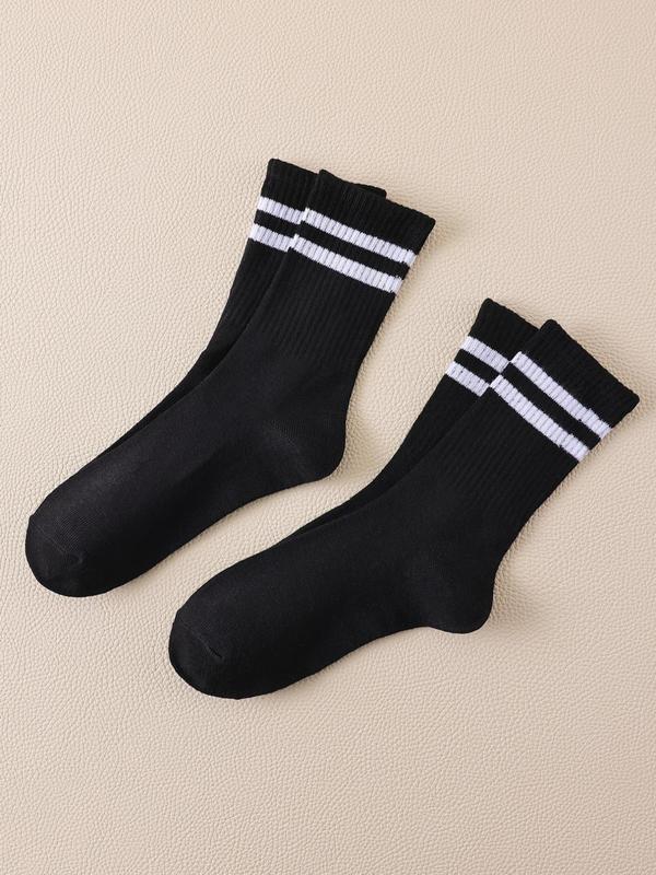 Women's 2 4 Pairs Striped Print Crew Socks, Ribbed Athletic Running Comfy Breathable Mid Calf Socks for Women, Multipack Mid Tube Sports Socks, Women's Socks & Hosiery