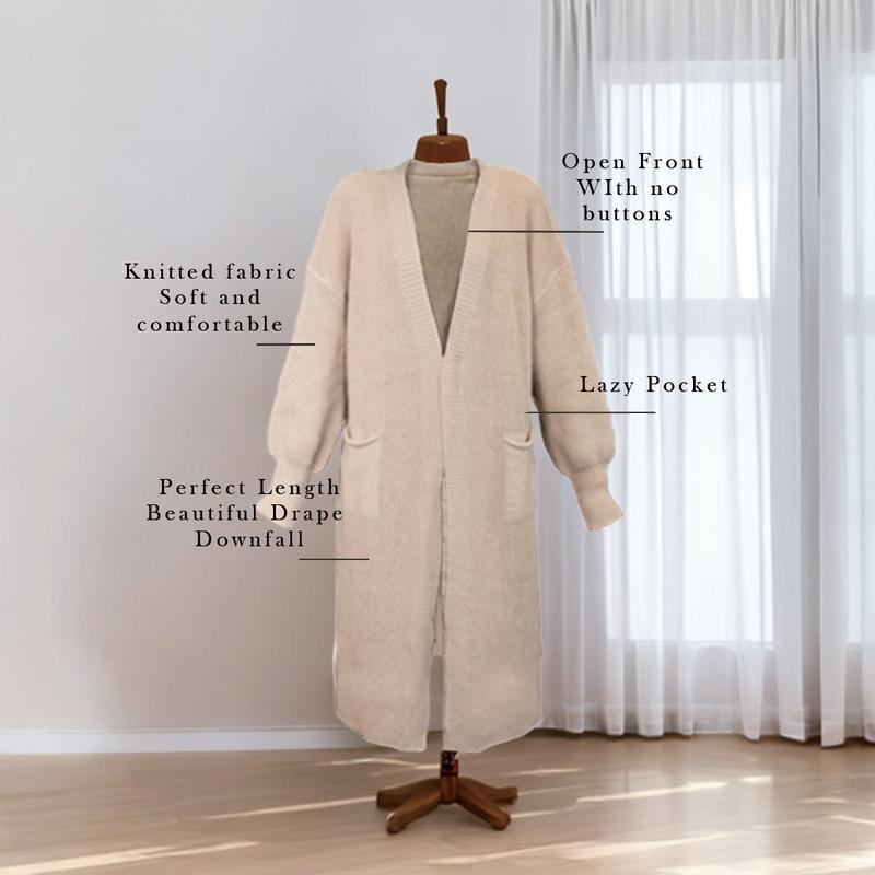 EVELLYHOOTD Longline Balloon Sleeve Knitted Cardigan Solid Color Cardigan with Pockets Women Fashion Oufits