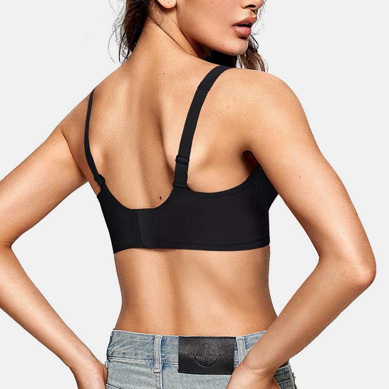 Vertvie Women Wireless Seamless Bras Deep V No Underwire Push Up Bras Wirefree Full Coverage Bralettes Plunge Sport T Shirt Bra Nylon Spandex