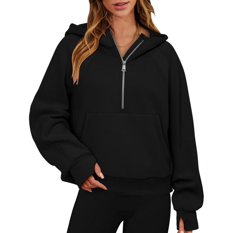 ONLYSHE Womens Sweatshirts Half Zip Cropped Pullover Fleece Quarter Zipper Hoodies Fall outfits Clothes Thumb Hole