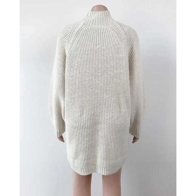 High neck chunky knit sweater dress solid color fashion casual loose knitwear sweatpants pullovers mini dress