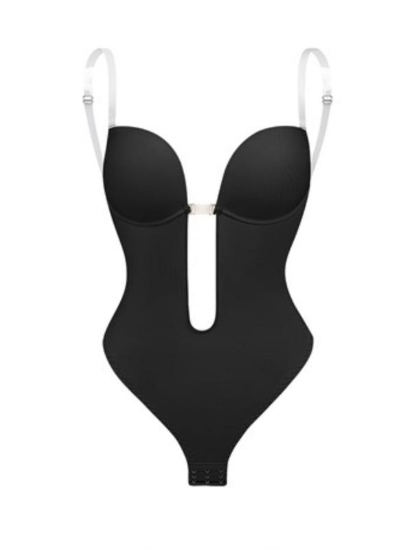 Women's Solid Cut Out Backless Adjustable Transparent Straps Shapewear Bodysuit, Casual Seamless Shapewear Bodysuit for Daily Wear, Women's Shapewear for All Seasons