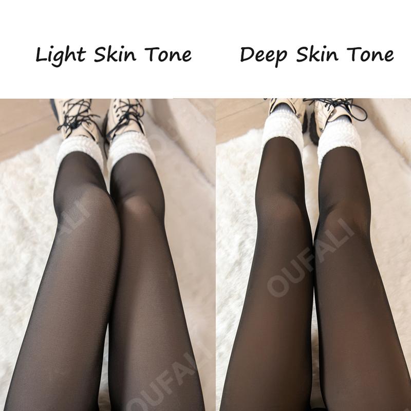 OUFALI Fleece Lined Tights Women Sheer Black Fleece Pantyhose Winter Warm Thermal Fake Translucent Leggings Closed Foot