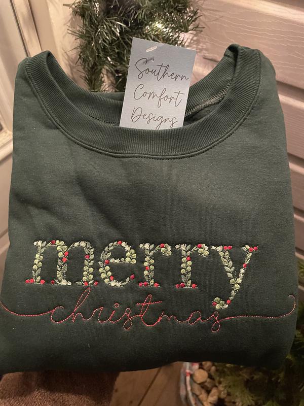 Merry Christmas Floral Embroidered Sweatshirt