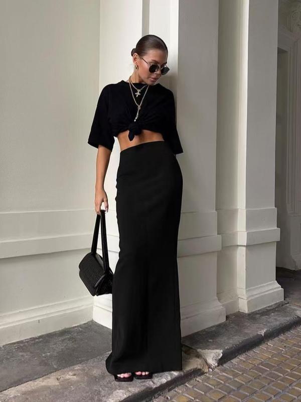 Women's Solid Bodycon Skirt, Fashion Casual Long Skirt for Daily Outdoor Wear, Women's Bottoms for Spring Fall