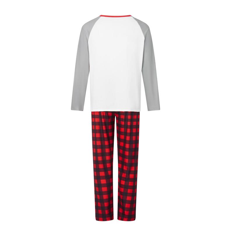 Matching Christmas Pajamas For Family Long Sleeve Arrow Letter Print Tops + Plaid Pants Set Sleepwear