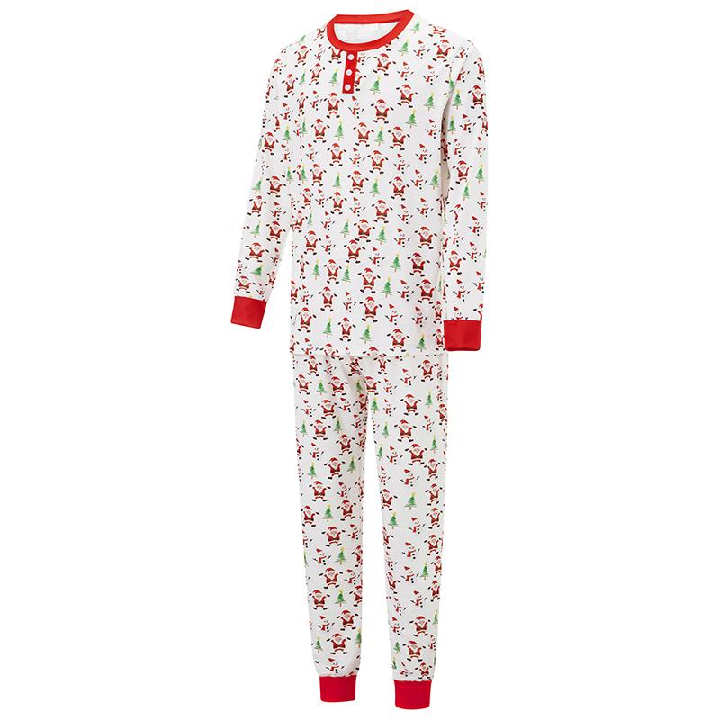 Christmas Family Pajamas Matching Set, Santa Claus Tree Print T-shirt with Pants Sleepwear Loungewear