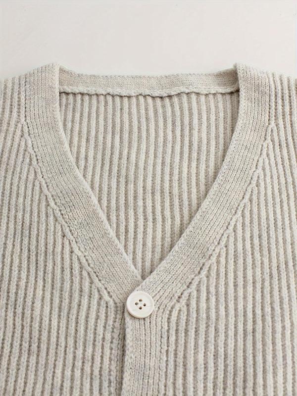 Women's Solid Button Front V Neck Sweater Vest, Casual Sleeveless Knitwear for Daily Wear, Ladies Clothes for All Seasons