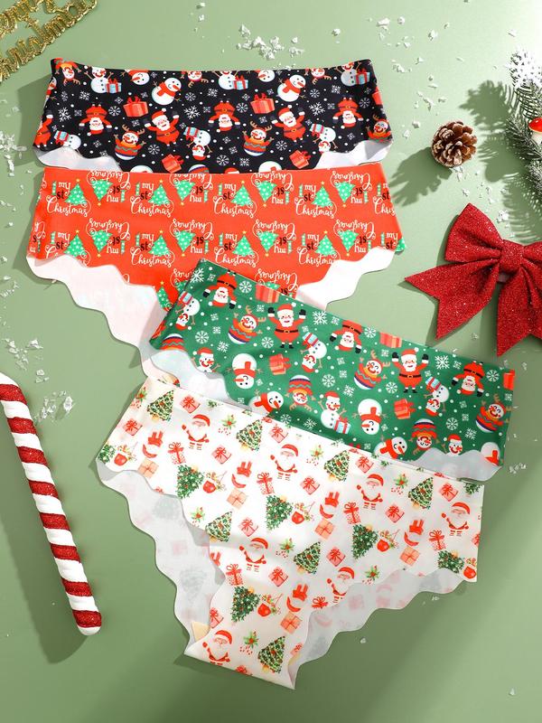 Women's Christmas Themed Cartoon Print Panty, Soft Comfy Breathable Seamless Knicker for Daily Wear, Women's Underwear for All Seasons