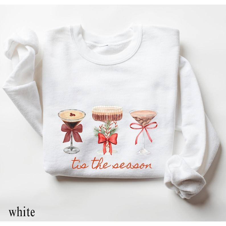 Espresso Martini Art Christmas Crewneck Sweatshirt, Espresso martini glass print, Christmas pullover sweatshirt for women, Christmas drink Q