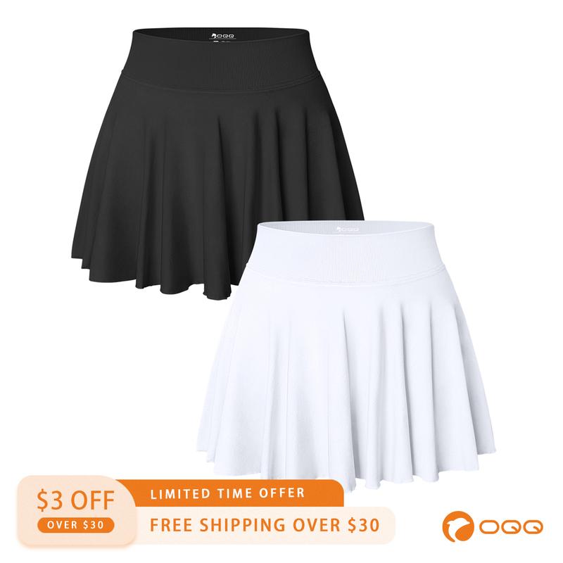 OQQ-Nine cents Women 2 Piece Skirts 2 in 1 Flowy Cheeky Short Skirts Stretchy Flared Casual Mini Skirts Girl Bottom Womenswear Ladies