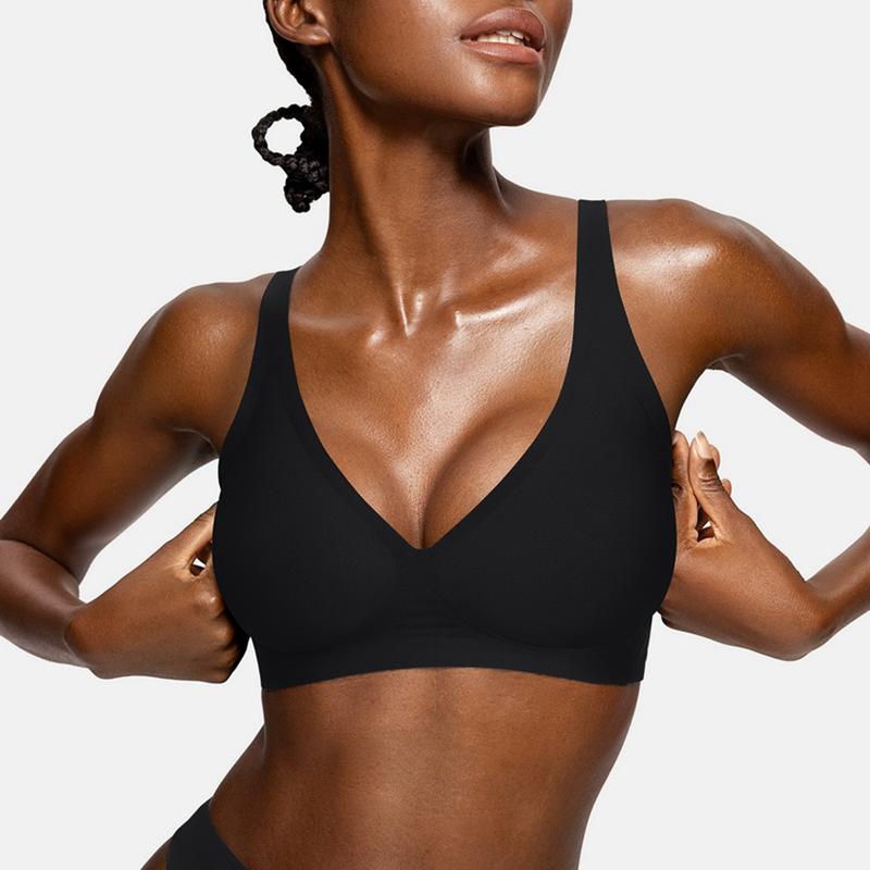 Vertvie Women Wireless Seamless Bras Deep V No Underwire Push Up Bras Wirefree Full Coverage Bralettes Plunge Sport T Shirt Bra Nylon Spandex