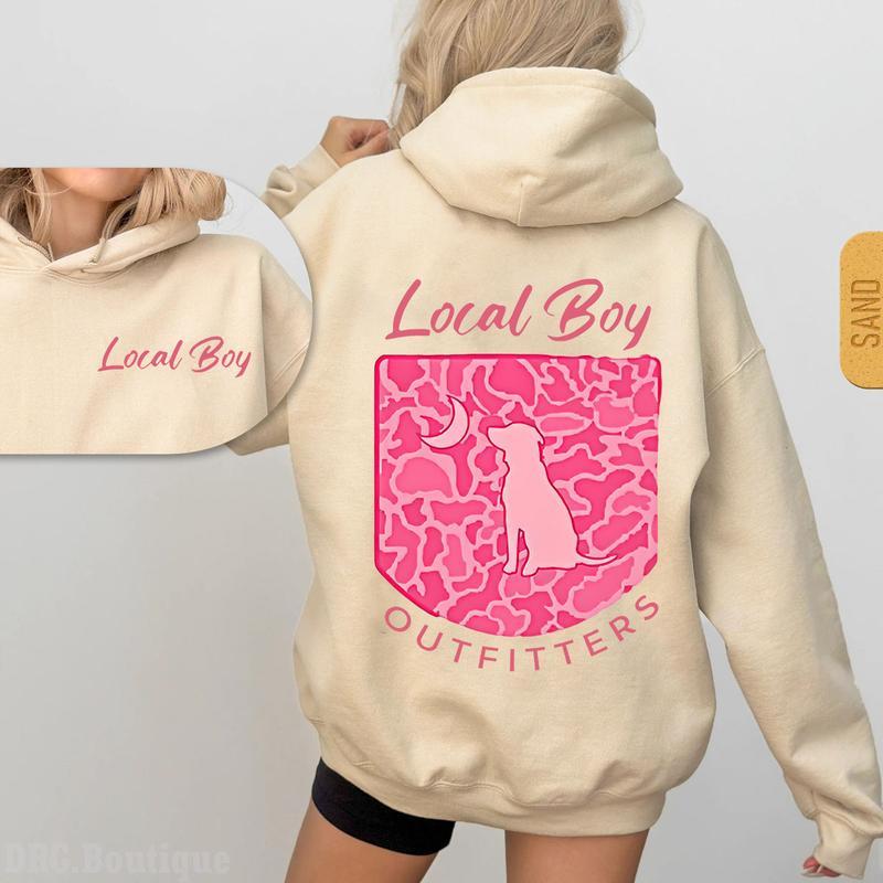 Local Boy Outfitters Hoodie, Pink Hunting Sweatshirt, Classic Camouflage Design Hoodie For Hunting, Adventure And Outdoor Style Shirt, Youthful And Comfortable Shirt For Women, Men