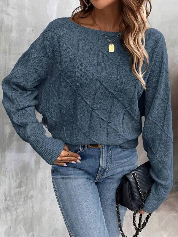 Women's Plain Textured Drop Shoulder Sweater, Casual Long Sleeve Boat Neck Jumper for Fall & Winter,  Fall Sweaters,  Fashion Ladies' Knitwear for Daily Wear