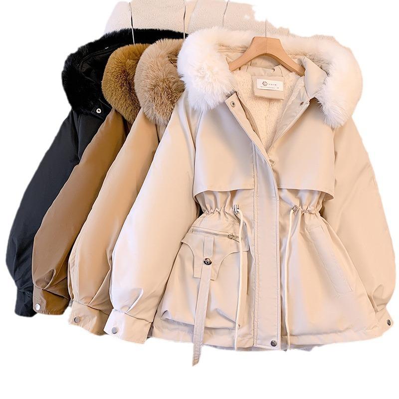 [HOT SALE] Down Cotton Dress Women's ShorLarge Fur Collar Style Overcoming Slim WaistFashion Casual Coat