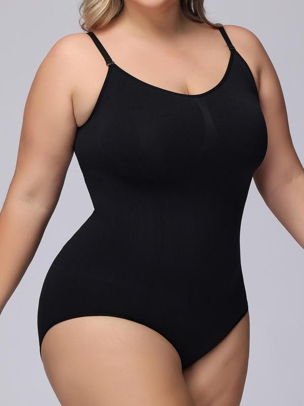 Plus Size Adjustable Strap Shapewear Bodysuit, Summer Clothes Women, Solid Cami Compression Bodysuit for Daily Wear, Basic Women's Shapewear for Summer, Comfort Minimalist Womenswear, Lady Underwear, Plus Size Clothes, Plus Size Fall Clothing 2024