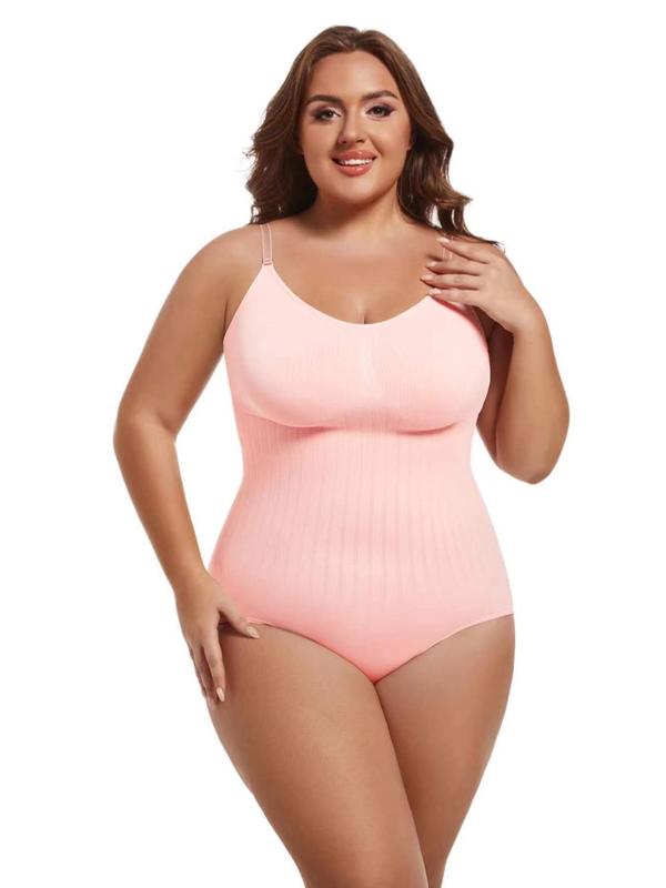 Plus Size Adjustable Strap Shapewear Bodysuit, Summer Clothes Women, Solid Cami Compression Bodysuit for Daily Wear, Basic Women's Shapewear for Summer, Comfort Minimalist Womenswear, Lady Underwear, Plus Size Clothes, Plus Size Fall Clothing 2024