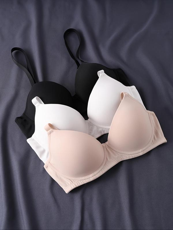 Women's Solid Wireless Push Up Bra, Adjustable Strap Bra, Soft Comfortable Breathable Lingerie for Daily Wear