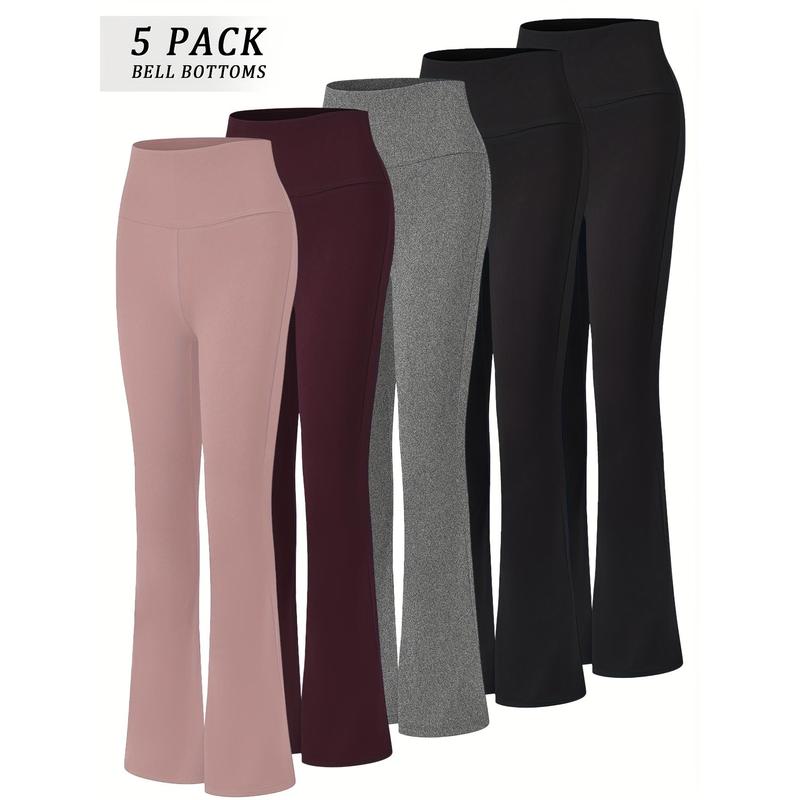 5pcs Women's Ultra-Soft High-Waist Flare Leggings - Tummy Control, Stretchy Bootcut Pants in 2 Colors for Workout & Casual Wear