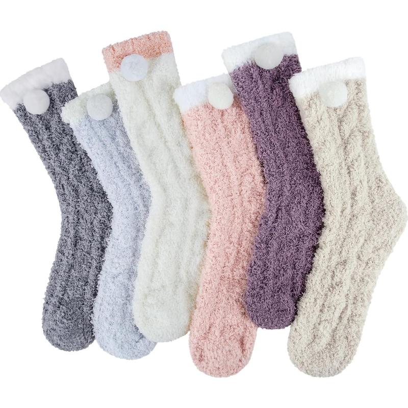 6 Pairs Womens Cozy Soft Fuzzy Fluffy Warm Winter Fleece Sleep Comfy Crew Slipper Socks