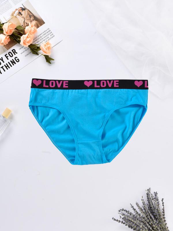  Heart & Letter Print Tape Waist Seamless Knicker, Breathable Comfy Panty for Daily Wear, Women's Underwear for All Seasons