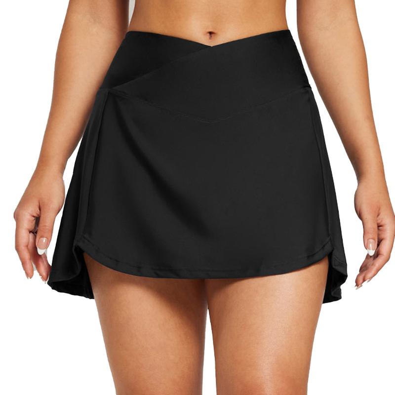 [BLACK FRIDAY SALES]baleaf Women's Swim Skirt Bottoms High Waisted Pleated Skorts Boxer Liner with Pockets Swimsuits