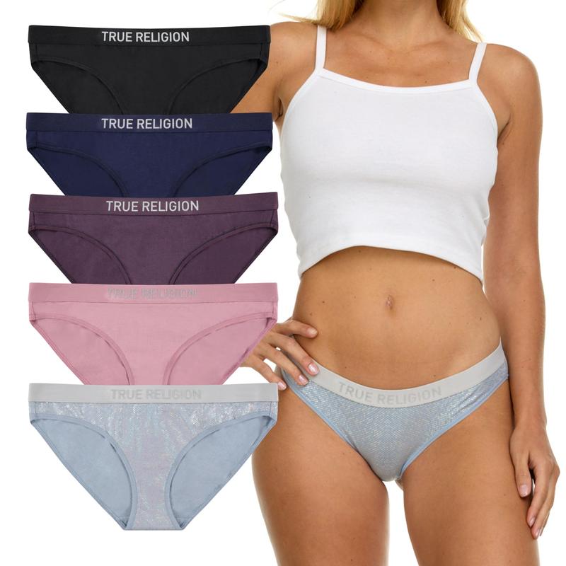 True Religion Womens Briefs Cotton Underwear, 5 Pack Cotton Briefs for Women