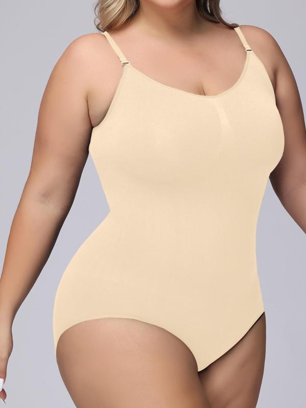 Plus Size Adjustable Strap Shapewear Bodysuit, Summer Clothes Women, Solid Cami Compression Bodysuit for Daily Wear, Basic Women's Shapewear for Summer, Comfort Minimalist Womenswear, Lady Underwear, Plus Size Clothes, Plus Size Fall Clothing 2024