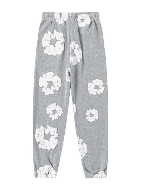 Women's Floral Print Drawstring Waist Sweatpants, Casual Comfy Warm Jogger Pants for Fall & Winter, Women's Trousers for Daily Wear