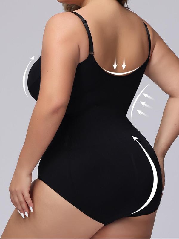 Plus Size Adjustable Strap Shapewear Bodysuit, Summer Clothes Women, Solid Cami Compression Bodysuit for Daily Wear, Basic Women's Shapewear for Summer, Comfort Minimalist Womenswear, Lady Underwear, Plus Size Clothes, Plus Size Fall Clothing 2024