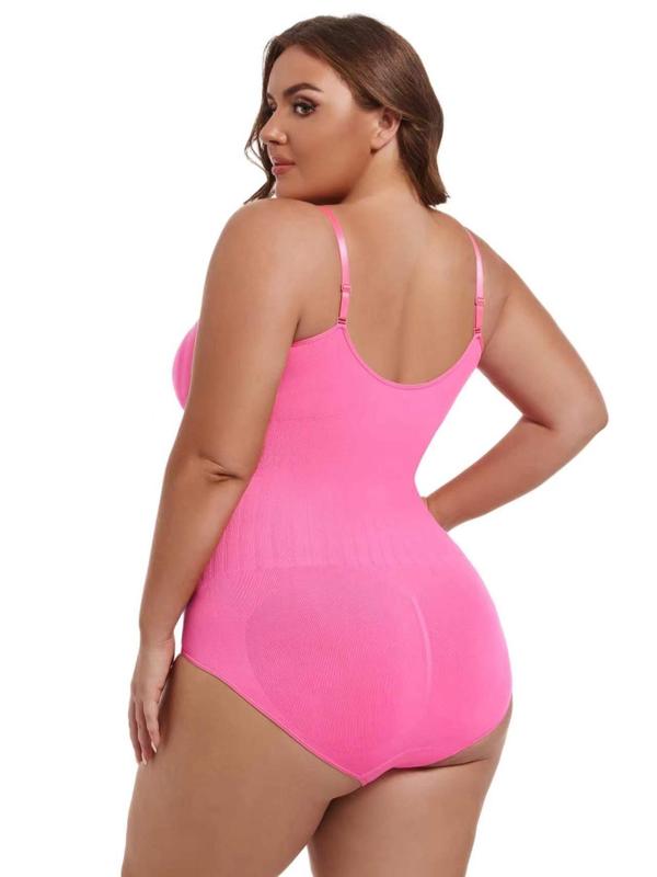 Plus Size Adjustable Strap Shapewear Bodysuit, Summer Clothes Women, Solid Cami Compression Bodysuit for Daily Wear, Basic Women's Shapewear for Summer, Comfort Minimalist Womenswear, Lady Underwear, Plus Size Clothes, Plus Size Fall Clothing 2024