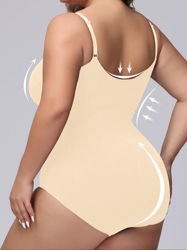 Plus Size Adjustable Strap Shapewear Bodysuit, Summer Clothes Women, Solid Cami Compression Bodysuit for Daily Wear, Basic Women's Shapewear for Summer, Comfort Minimalist Womenswear, Lady Underwear, Plus Size Clothes, Plus Size Fall Clothing 2024