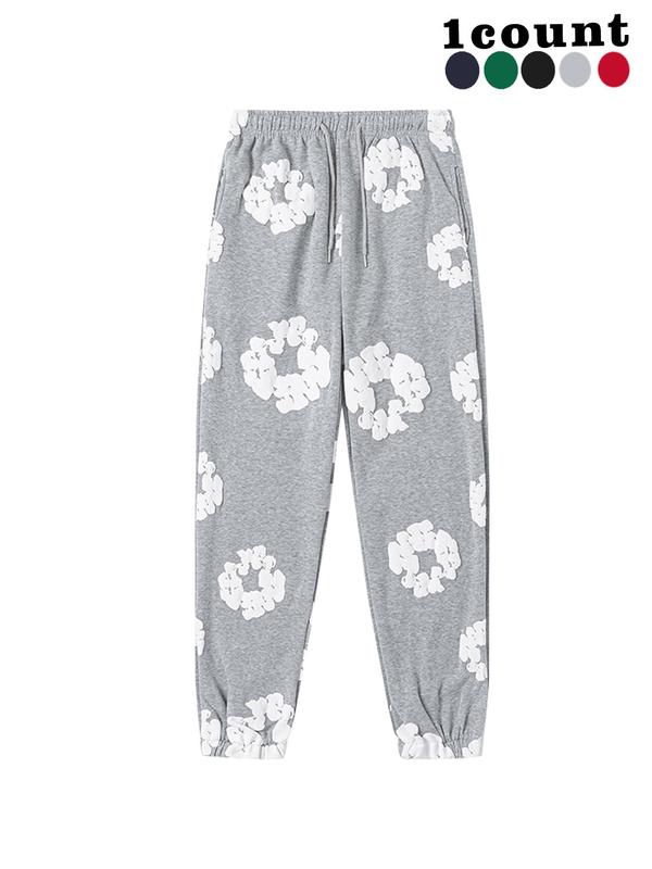 Women's Floral Print Drawstring Waist Sweatpants, Casual Comfy Warm Jogger Pants for Fall & Winter, Women's Trousers for Daily Wear