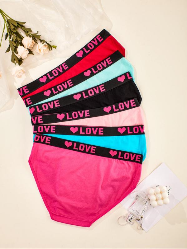  Heart & Letter Print Tape Waist Seamless Knicker, Breathable Comfy Panty for Daily Wear, Women's Underwear for All Seasons