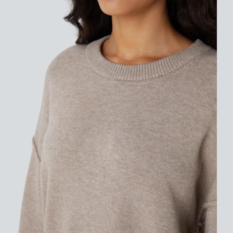 Halara Round Neck Dropped Shoulder Long Sleeve Casual Sweater