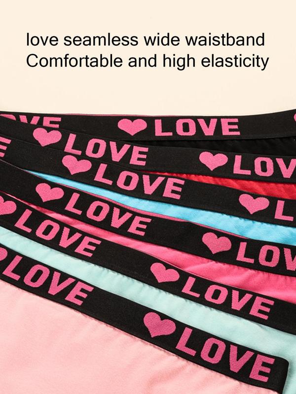  Heart & Letter Print Tape Waist Seamless Knicker, Breathable Comfy Panty for Daily Wear, Women's Underwear for All Seasons