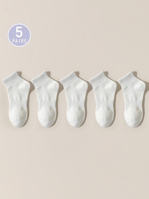 Women's 5 Pairs Solid Ankle Socks, Low Cut Comfy Breathable Socks for Women, Multipack Simple Basic Socks for Daily Wear