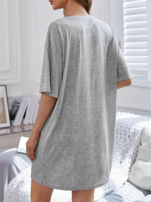 Women's Letter & Cup Print Drop Shoulder PJ Nightdress, Summer Clothes Women, Casual Soft Comfy Round Neck Half Sleeve Nightgown Nighties for Summer, Women's Sleepwear for Indoor Wear