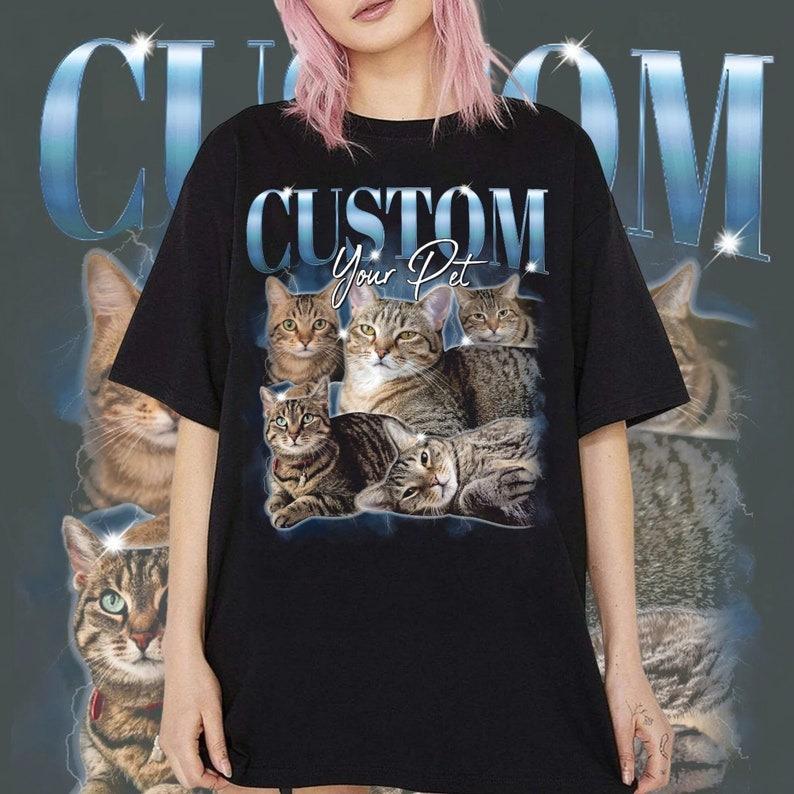 Pet Custom Vintage Washed Shirt, Custom Cat Graphic Unisex T-Shirt, Dog Personalize Bootleg Retro 90's Tee Gift For Her, Pet Lover Shirt Unisex Full Size Top Womenswear