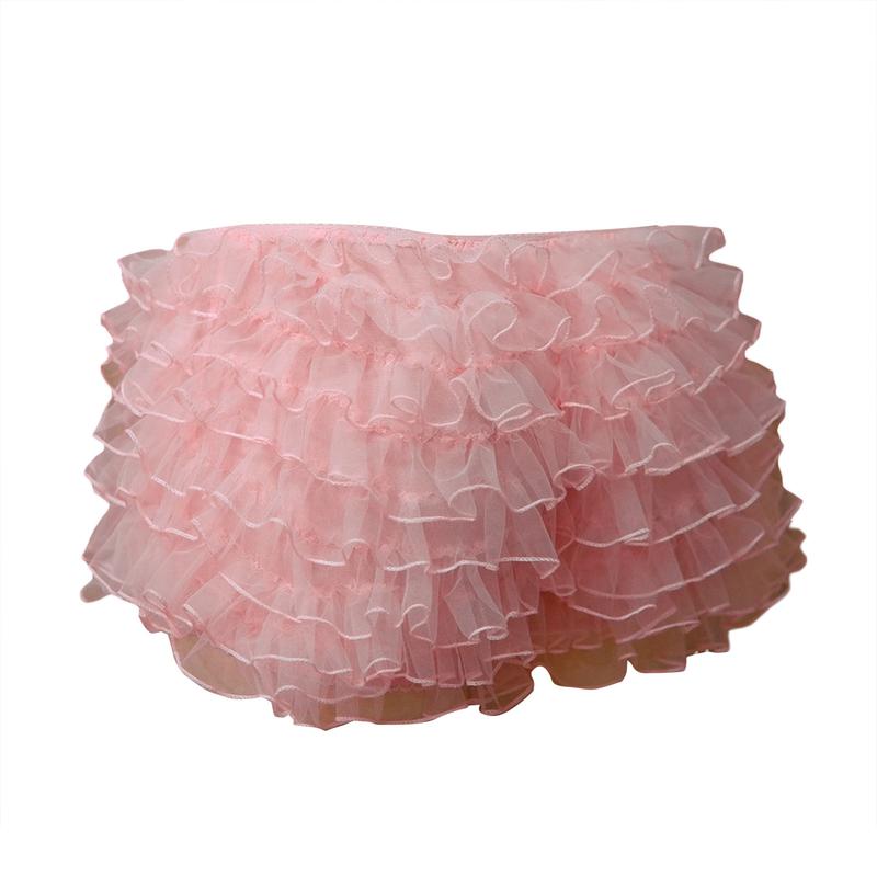 Women Summer Ruffled Frilly Shorts Solid Color Multi-Layer Mesh Short Pants Sweet Cute Bloomers