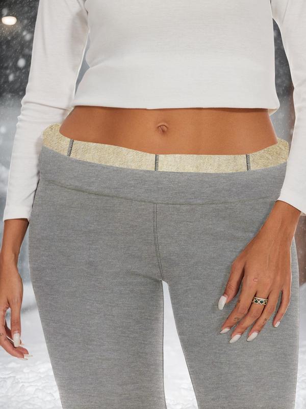  Solid High Waist Thermal Lined Leggings, Casual Comfy Warm Skinny Pants for Daily Wear, Women's Bottoms for Fall & Winter