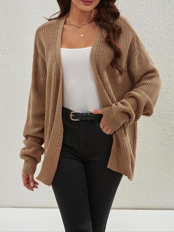 Women's Plain Split Hem Drop Shoulder Cardigan, Casual Long Sleeve Open Front Knitwear for Spring & Fall, Fashion Women's Knit Clothing for Daily Wear