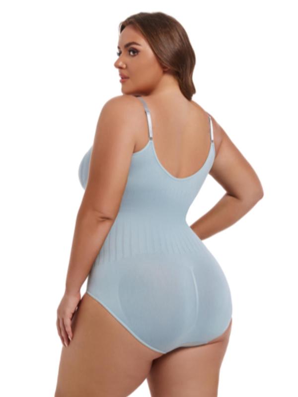 Plus Size Adjustable Strap Shapewear Bodysuit, Summer Clothes Women, Solid Cami Compression Bodysuit for Daily Wear, Basic Women's Shapewear for Summer, Comfort Minimalist Womenswear, Lady Underwear, Plus Size Clothes, Plus Size Fall Clothing 2024