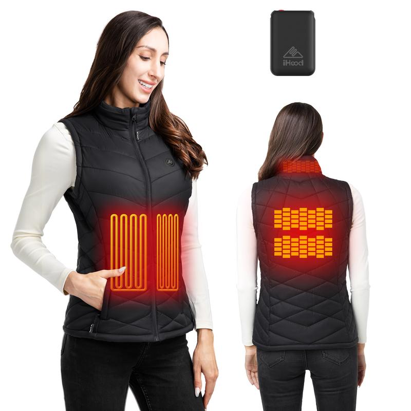 iHood Heated Vest Women with 7.4V battery Pack, Lightweight Electric Stand Collar Heated Vest for Women Zip Padded Gilet