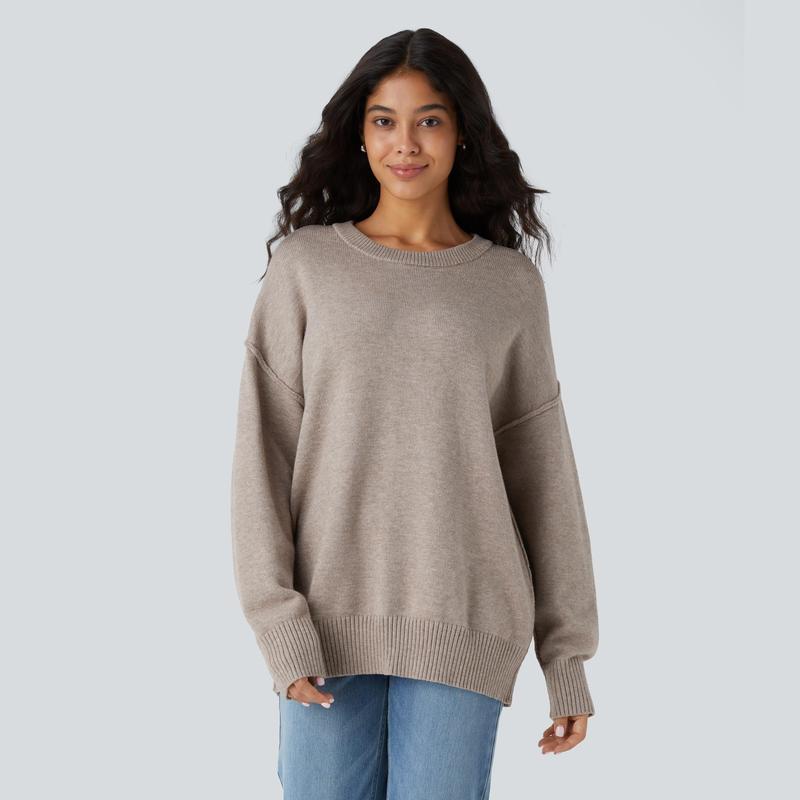 Halara Round Neck Dropped Shoulder Long Sleeve Casual Sweater