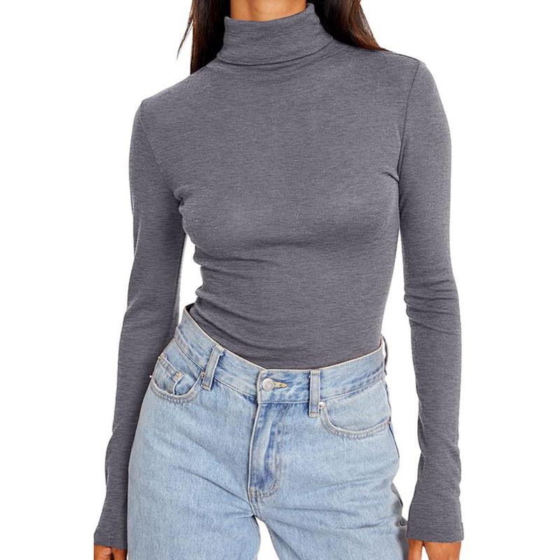 Women's Fashion Autumn Turtleneck 2024 Long Sleeve Shirt Basic Layered Slim Fit Soft Thermal Underwear Top Solid Color