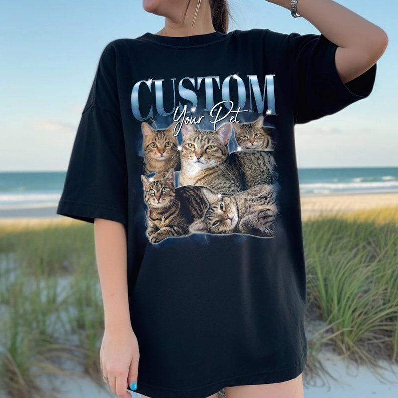 Pet Custom Vintage Washed Shirt, Custom Cat Graphic Unisex T-Shirt, Dog Personalize Bootleg Retro 90's Tee Gift For Her, Pet Lover Shirt Unisex Full Size Top Womenswear