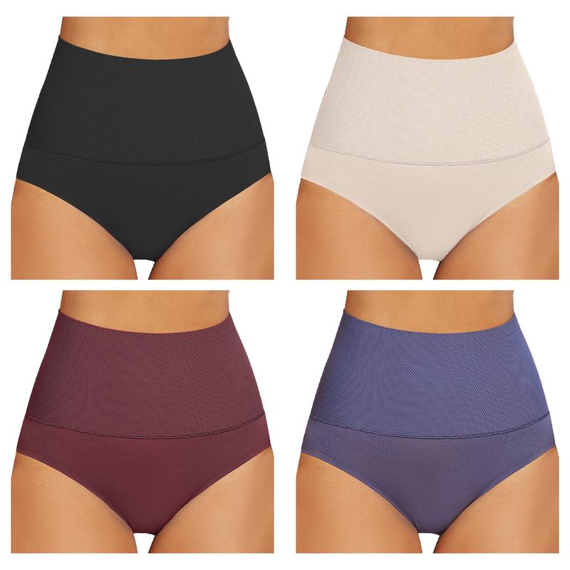 FINETOO High Waisted Seamless Underwear for Women Breatheable Full coverage Briefs No Show Stretch Bikini Panties 4 Pack S-3XL Comfort Fabric