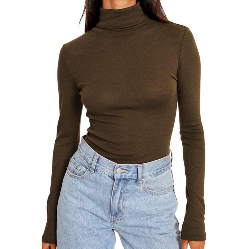 Women's Fashion Autumn Turtleneck 2024 Long Sleeve Shirt Basic Layered Slim Fit Soft Thermal Underwear Top Solid Color